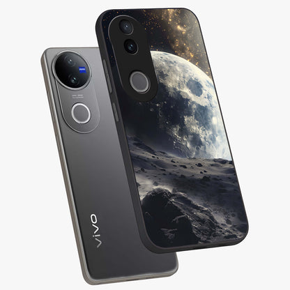 Lunar Horizon Glow Glass Case displayed in angled mockup highlighting celestial moon design with dreamy night aesthetic.
