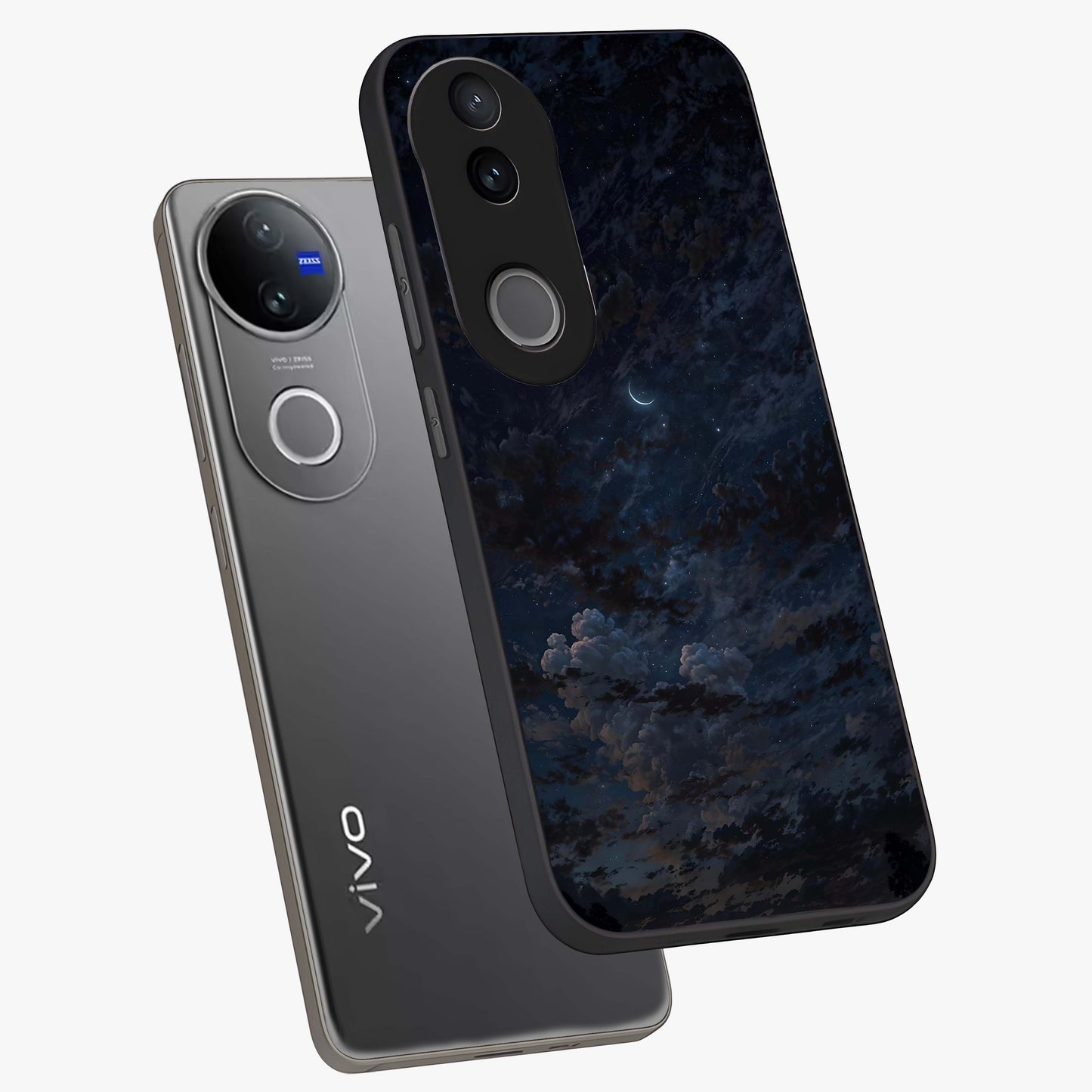 Lunar Veil Silence Glass Case displayed in angled mockup highlighting soft lunar design with peaceful celestial aesthetic.