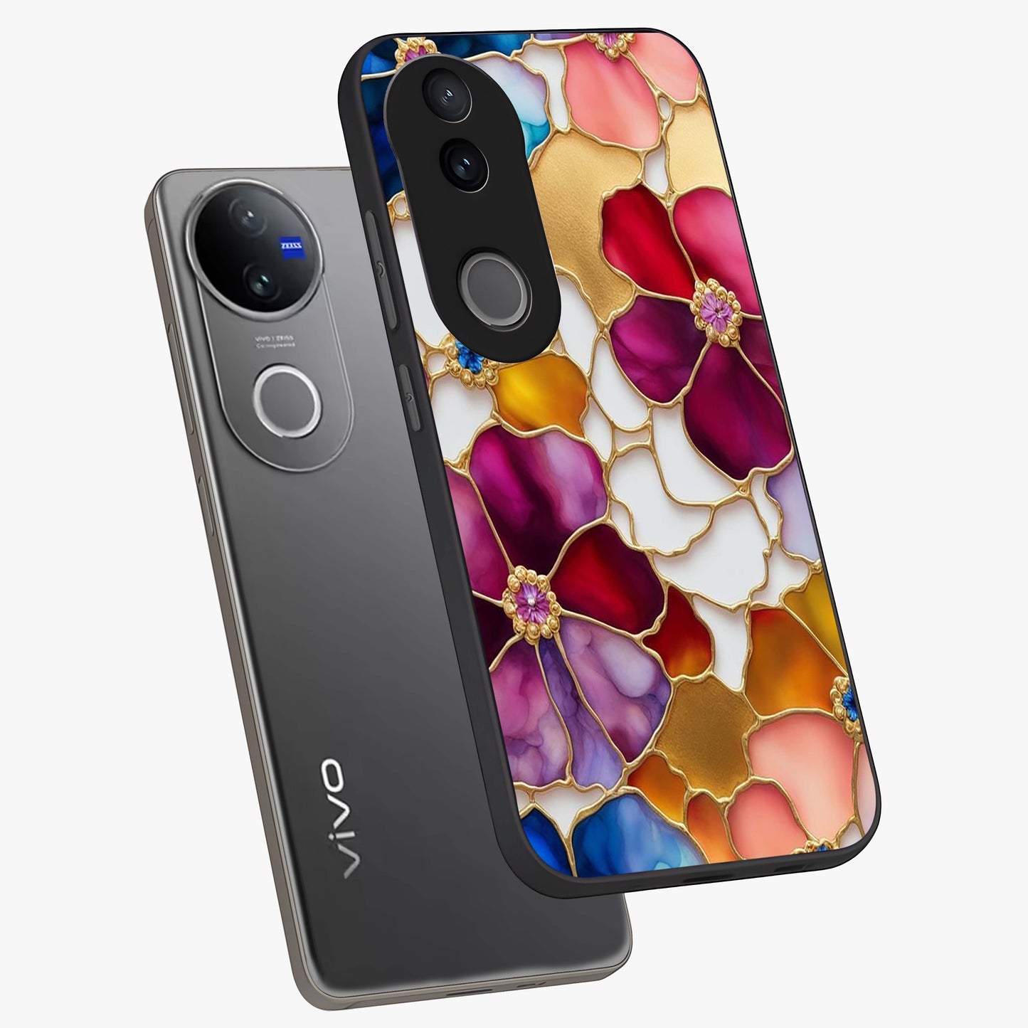 Marble Flower Pattern Glass Case displayed in angled mockup highlighting elegant marble floral design with modern aesthetic.