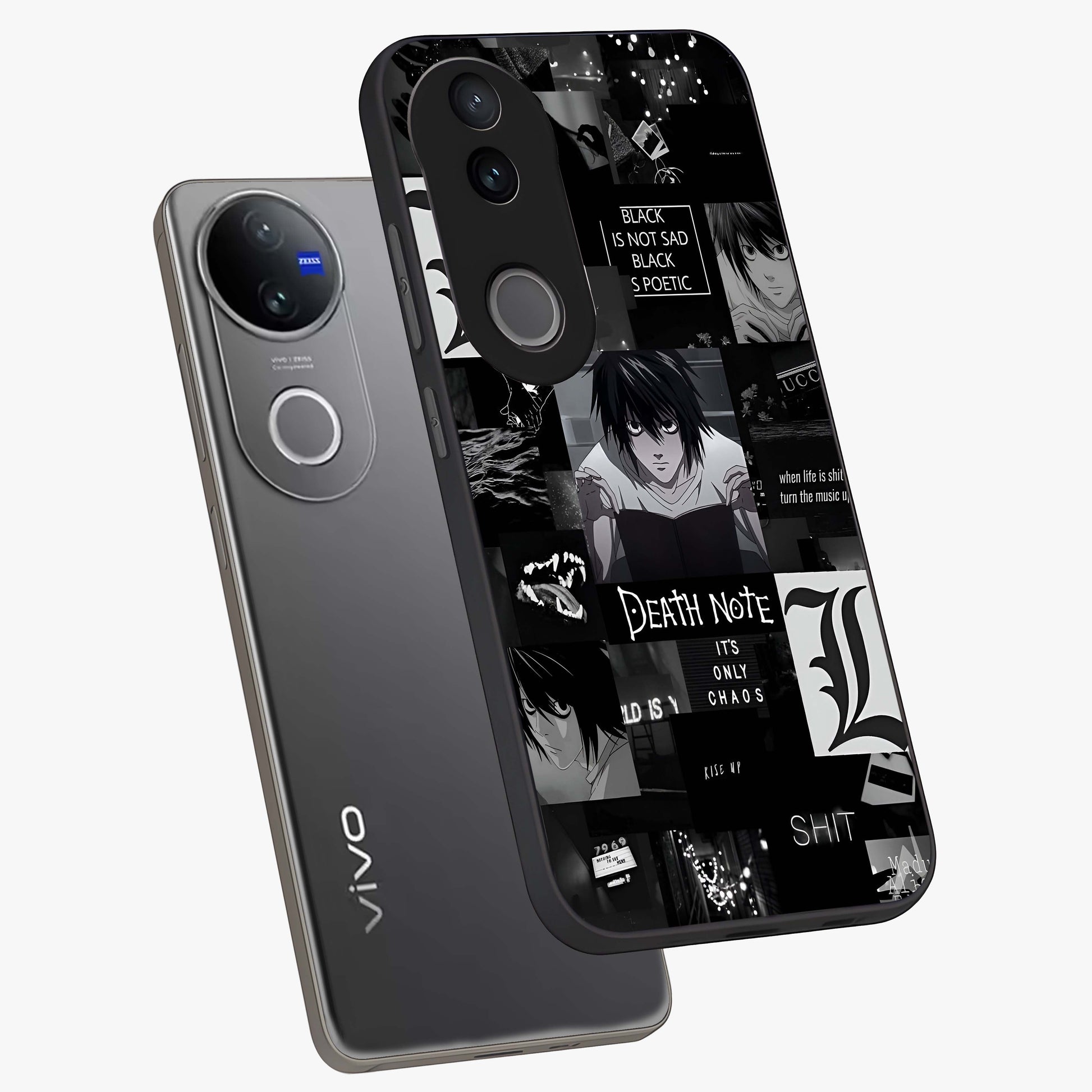 Midnight Chaos Mind Glass Case displayed in angled mockup highlighting chaotic artistic design with dramatic midnight aesthetic.
