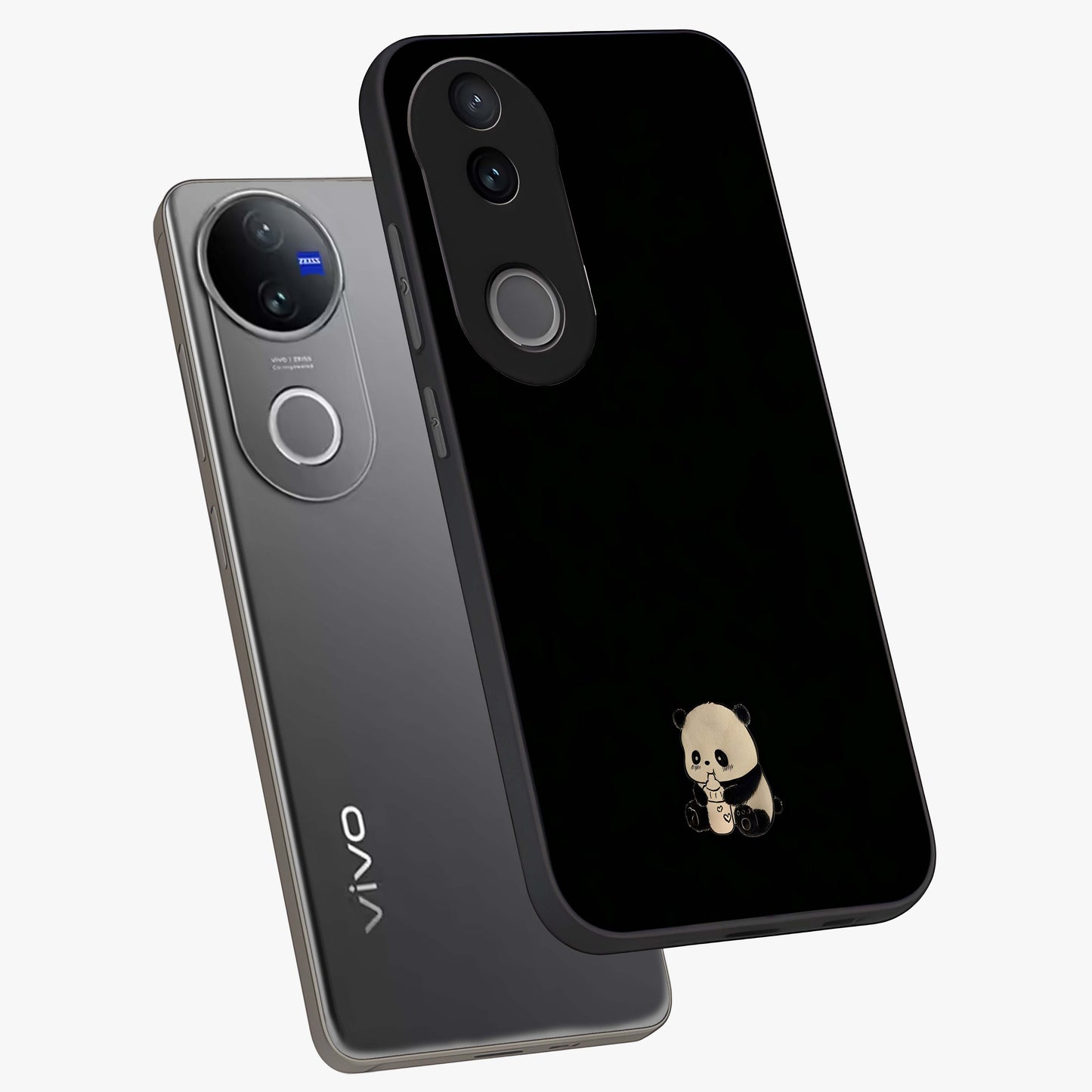 Midnight Panda Love Glass Case displayed in angled mockup highlighting adorable panda illustration with midnight aesthetic.