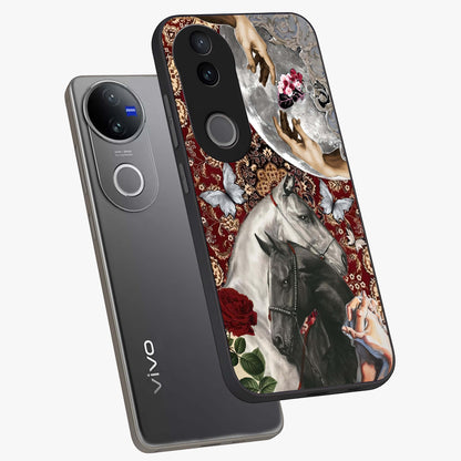 Moonlit Royal Stallion Glass Case displayed in angled mockup highlighting powerful stallion illustration with royal night aesthetic.