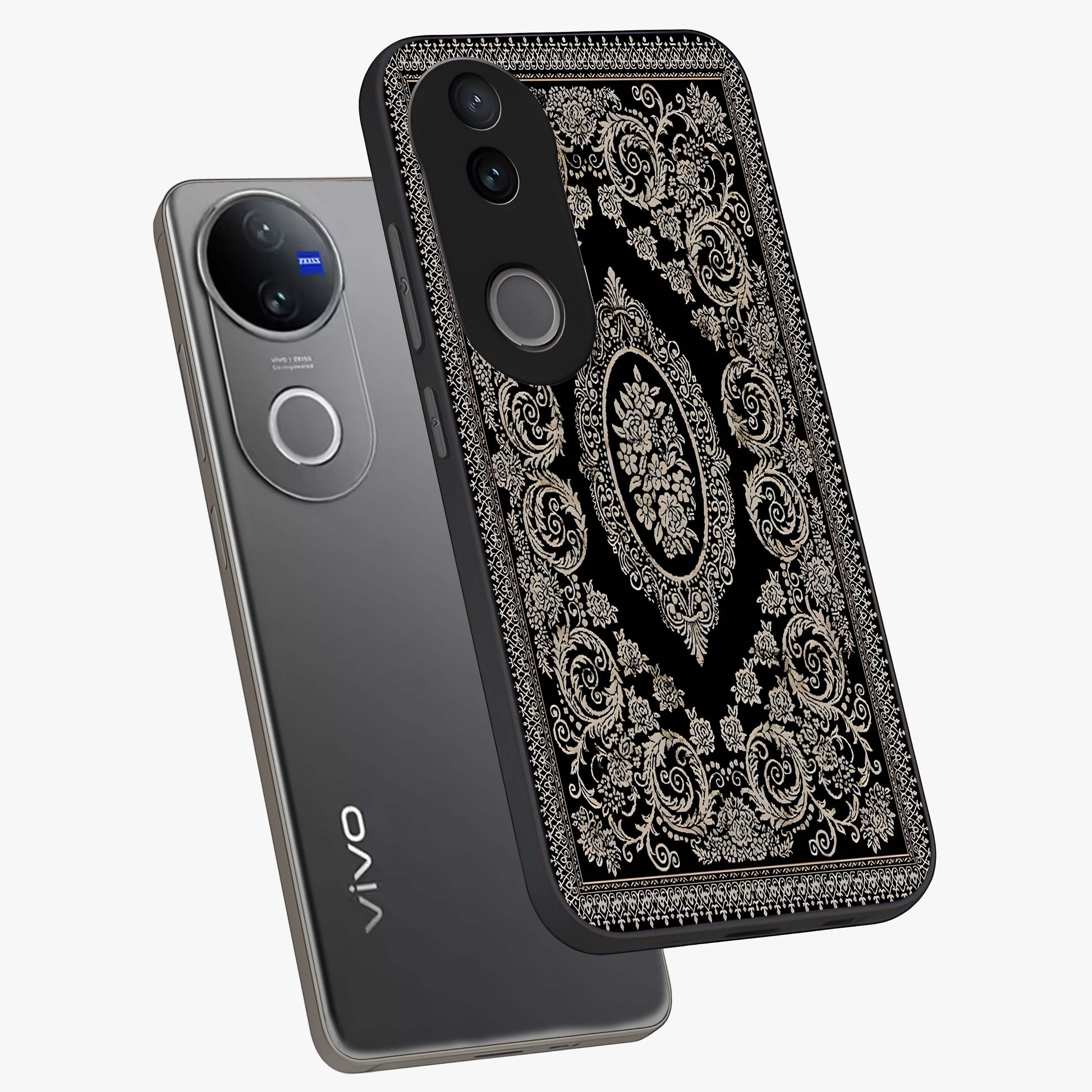 Noir Bloom Elegance Glass Case displayed in angled mockup highlighting refined flower design with stylish noir aesthetic.