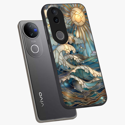 Oceanic Stained Printed Glass Case displayed in angled mockup highlighting colorful aquatic design with artistic aesthetic style.