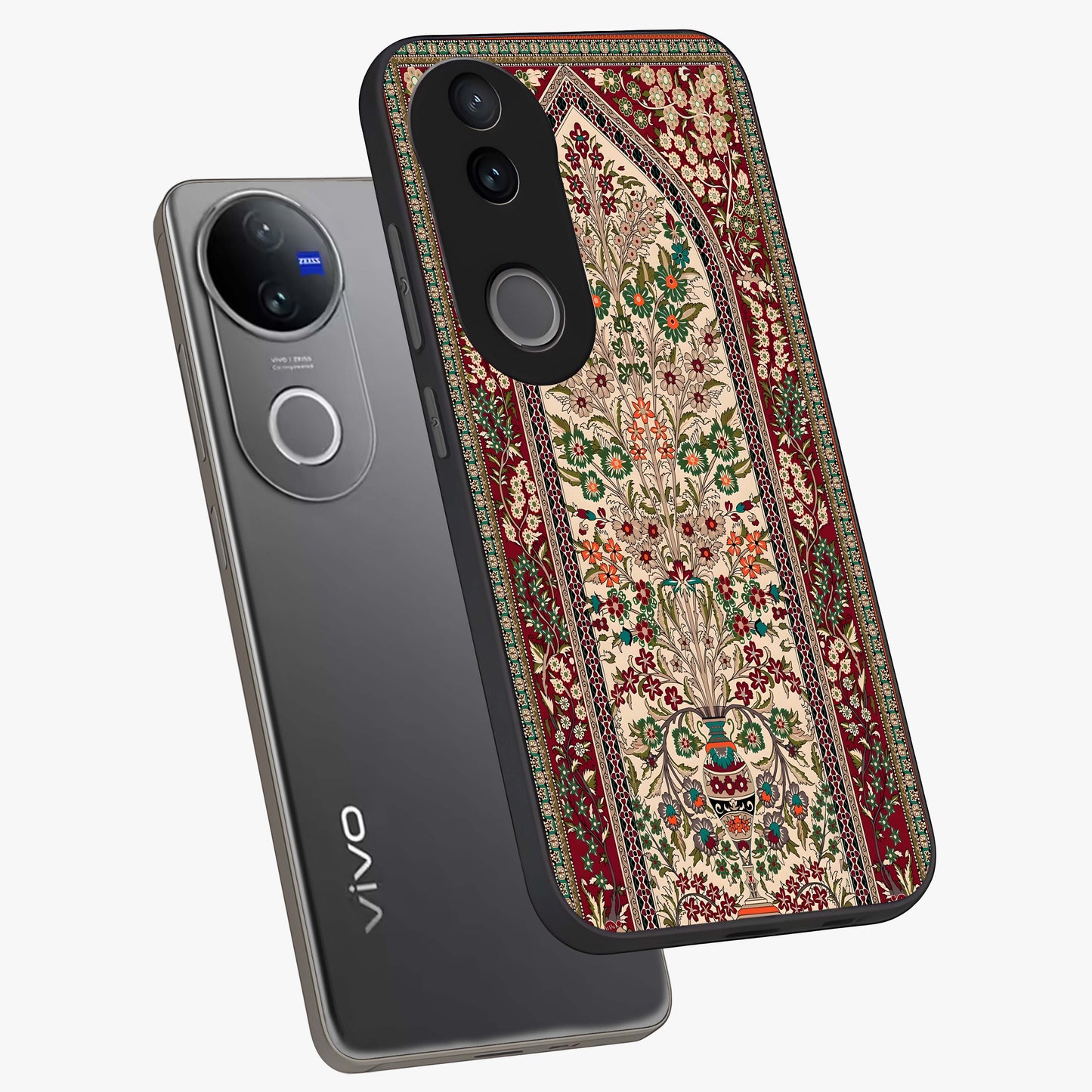 Persian Inspired Glass Case displayed in angled mockup highlighting intricate traditional design with elegant cultural aesthetic.