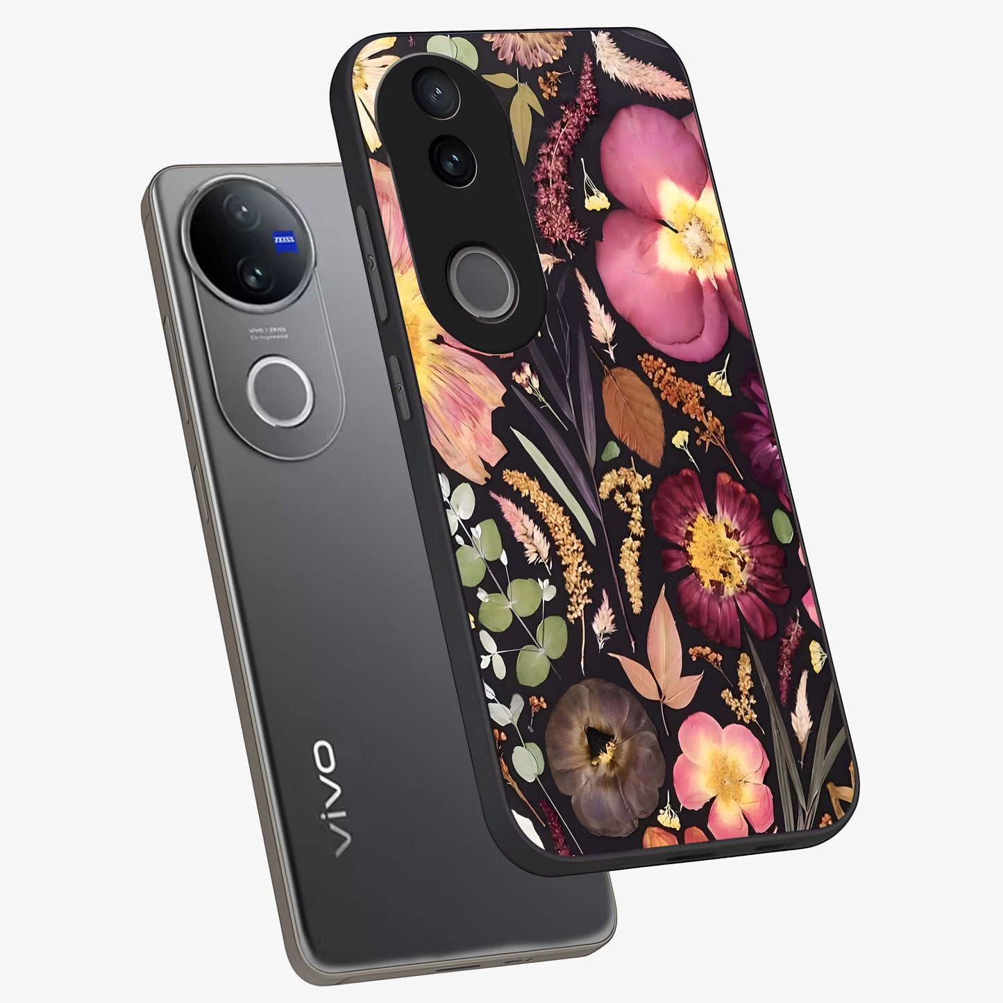 Petal Dream Tapestry Glass Case displayed in angled mockup highlighting decorative petal pattern with elegant botanical aesthetic.