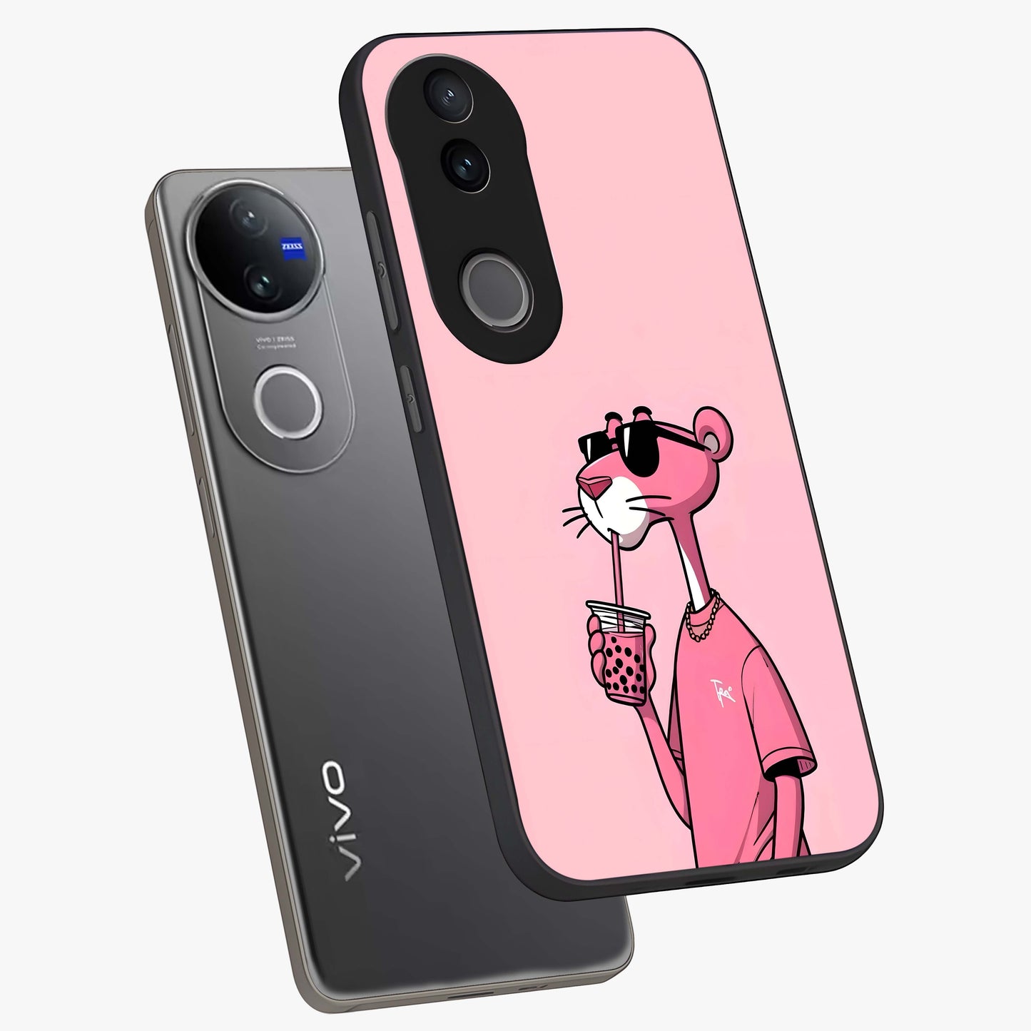 Pink Panther Glass Case displayed in angled mockup highlighting playful cartoon character design with vibrant pink aesthetic.