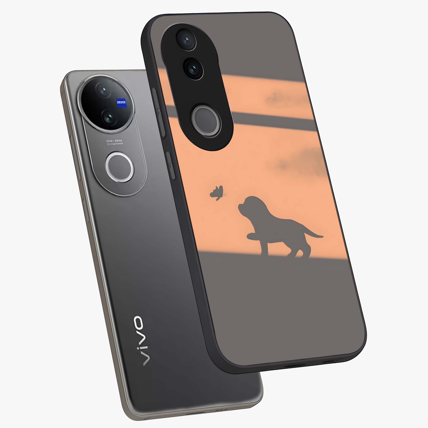Puppy Shadow Art Glass Case displayed in angled mockup highlighting playful dog illustration with artistic shadow aesthetic.