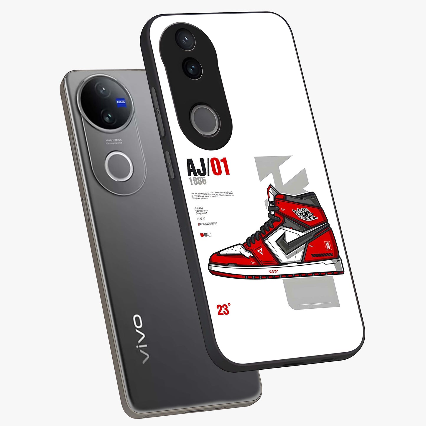 Retro Sneaker Blueprint Glass Case displayed in angled mockup highlighting detailed shoe design with sporty retro aesthetic.