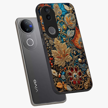 Royal Jewel Garden Glass Case displayed in angled mockup highlighting vibrant jewel inspired floral design with elegant aesthetic.