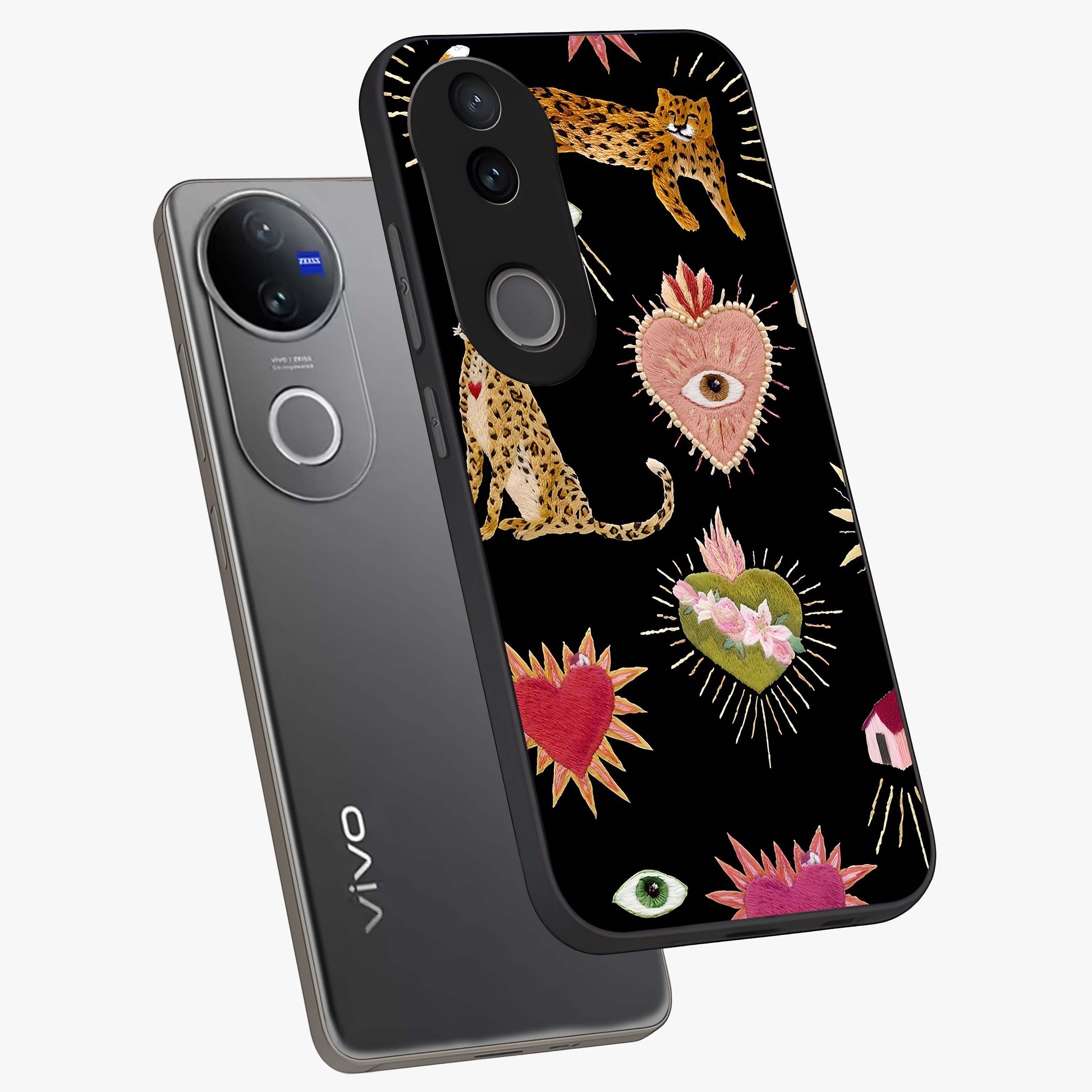 Sacred Jungle Heart Glass Case displayed in angled mockup highlighting lush tropical design with natural aesthetic style.