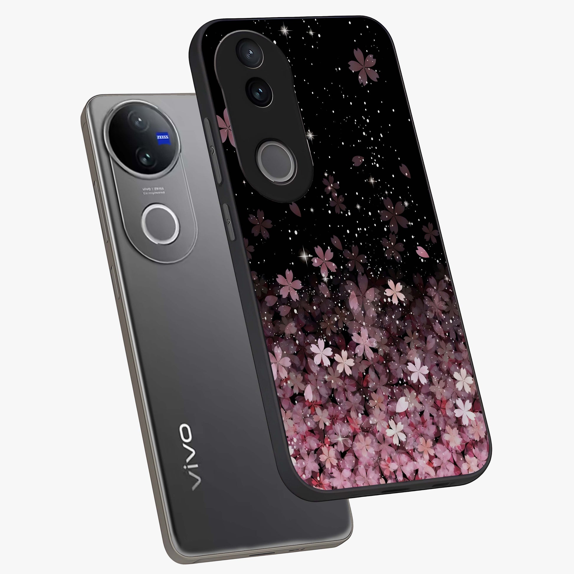 Small Starry Flowers Glass Case displayed in angled mockup highlighting tiny flower pattern with celestial aesthetic style.