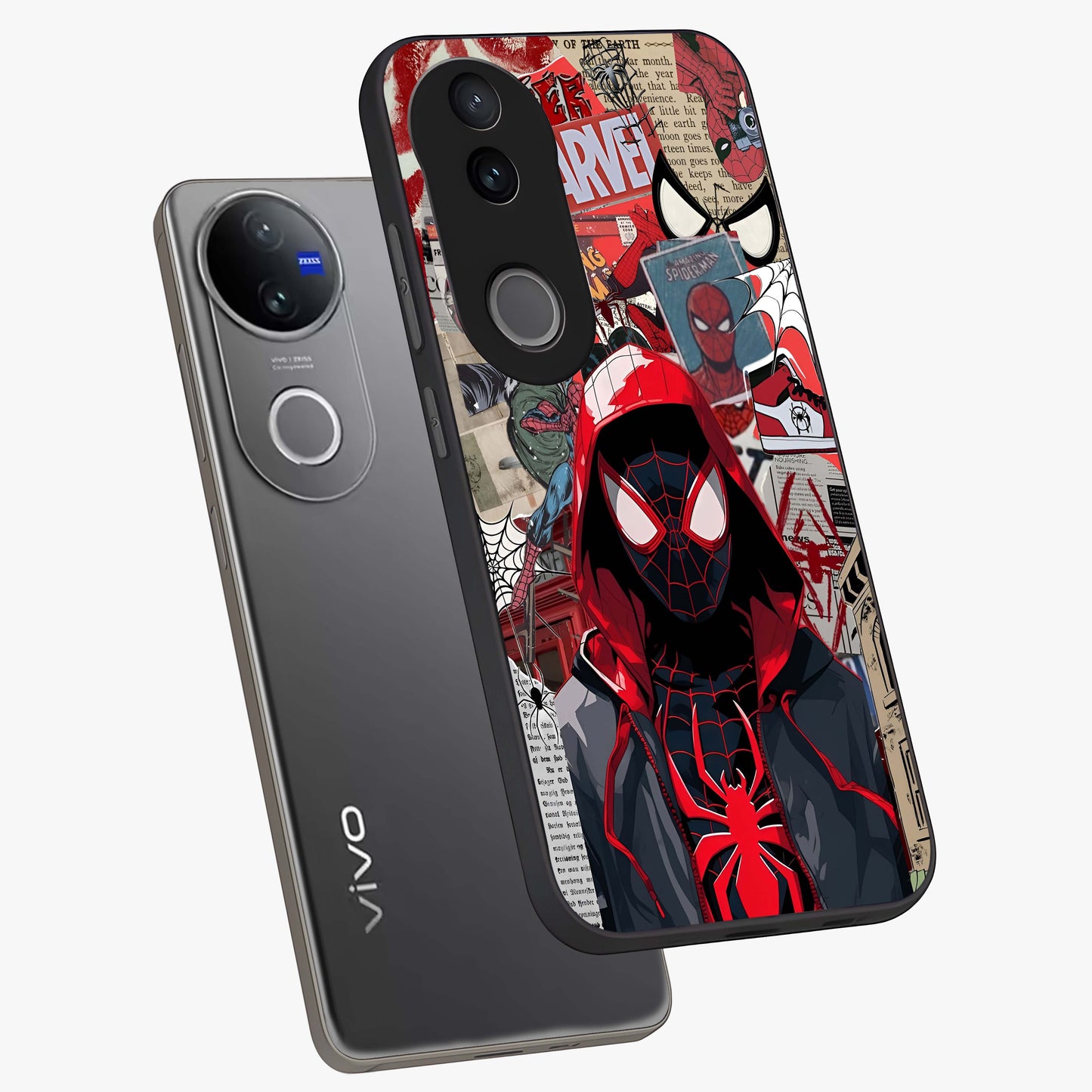 Spider Collage Street Glass Case displayed in angled mockup highlighting dynamic street style collage design with comic aesthetic.