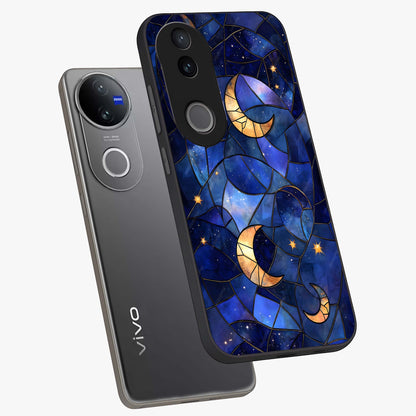 Starlit Sky Tapestry Glass Case displayed in angled mockup highlighting celestial night pattern with artistic aesthetic style.