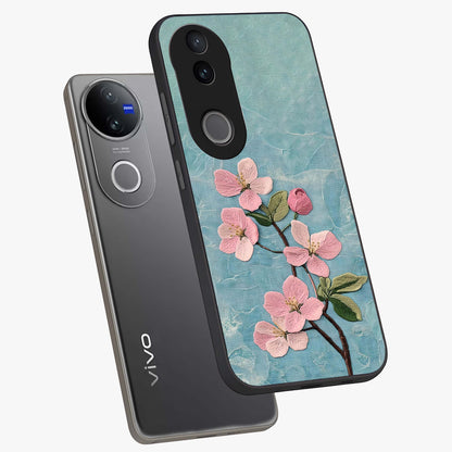 Threaded Blossom Breeze Glass Case displayed in angled mockup highlighting elegant floral design with soft aesthetic style.