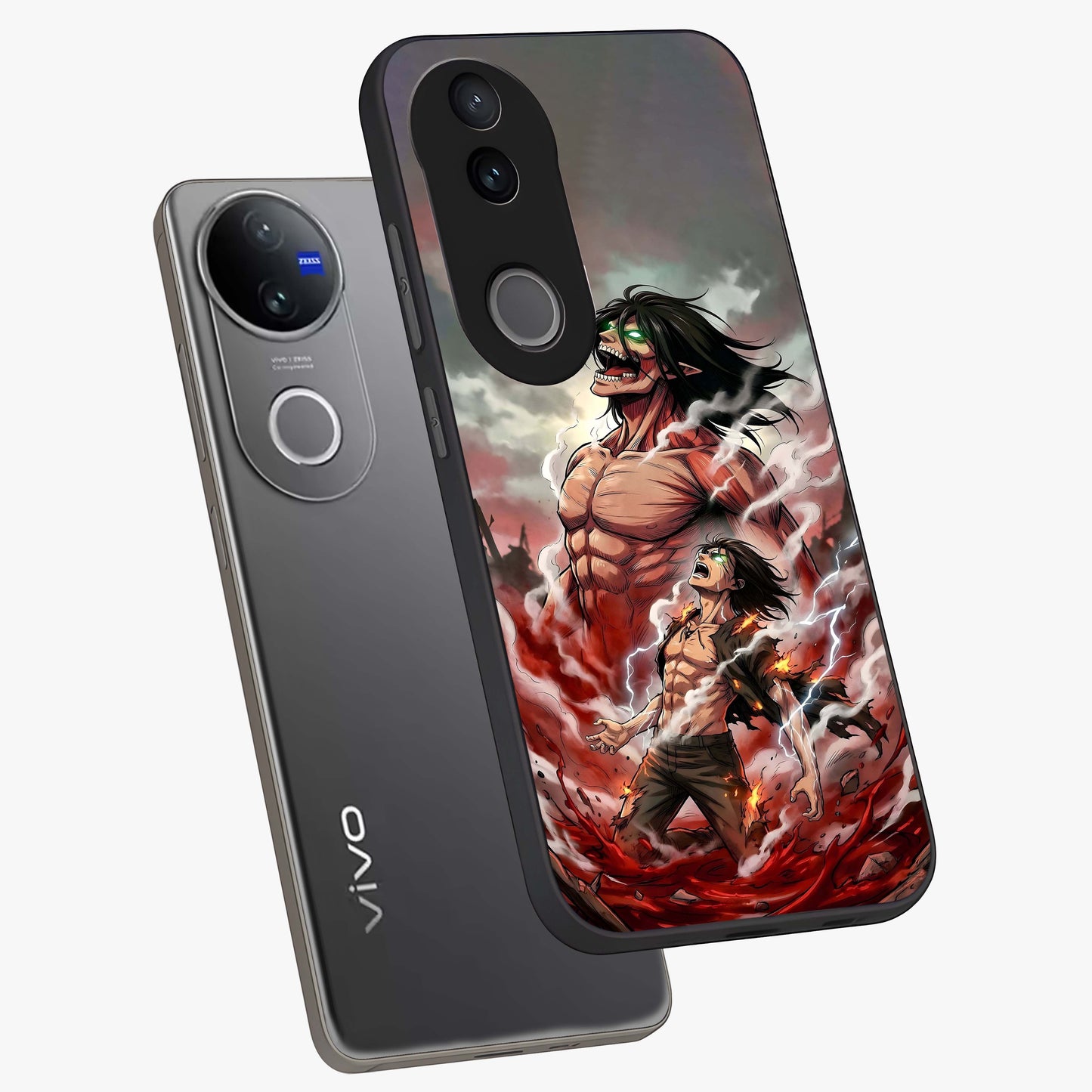 Titan Awakening Fury Glass Case displayed in angled mockup highlighting dramatic giant warrior design with bold anime aesthetic.