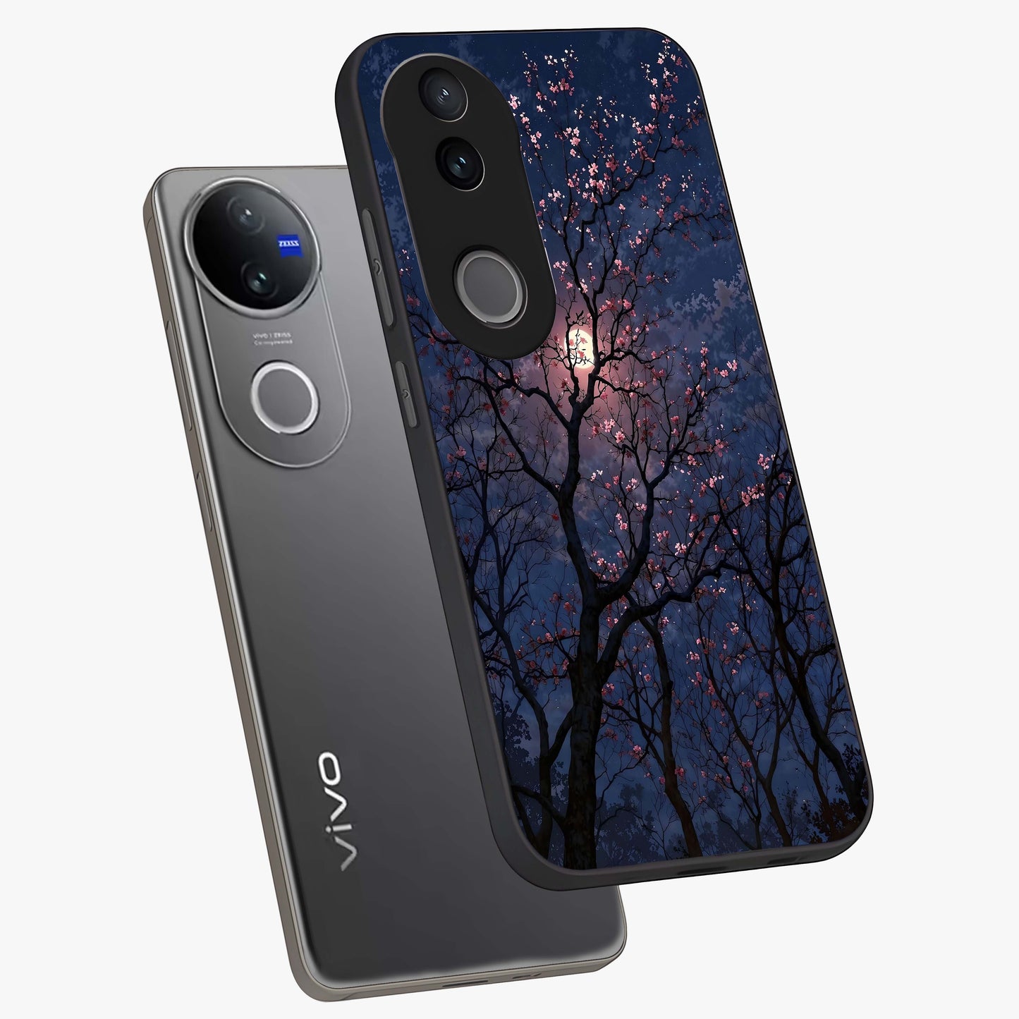 Twilight Sakura Serenade Glass Case displayed in angled mockup highlighting delicate sakura flower design with dreamy aesthetic.