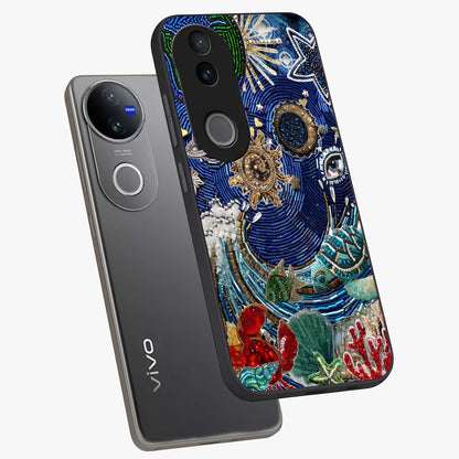Universe Underwater Spark Glass Case displayed in angled mockup highlighting glowing aquatic design with celestial aesthetic.