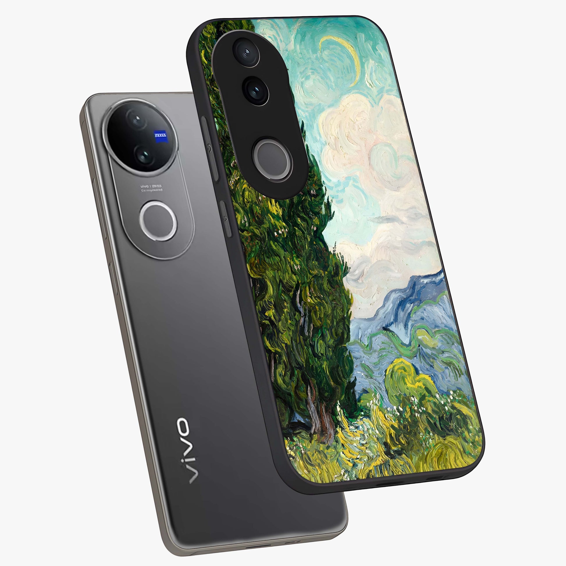 Van Gogh Vintage Art Glass Case displayed in angled mockup highlighting textured brushstroke design with classic aesthetic.