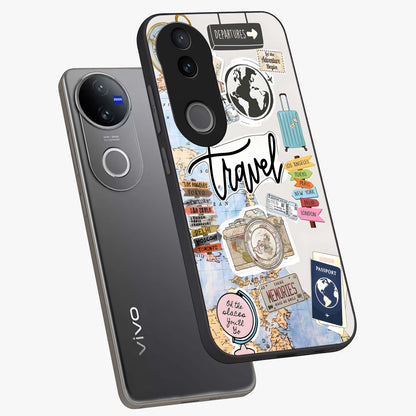 Wanderlust Journal Glass Case displayed in angled mockup highlighting adventure themed design with aesthetic travel vibe.