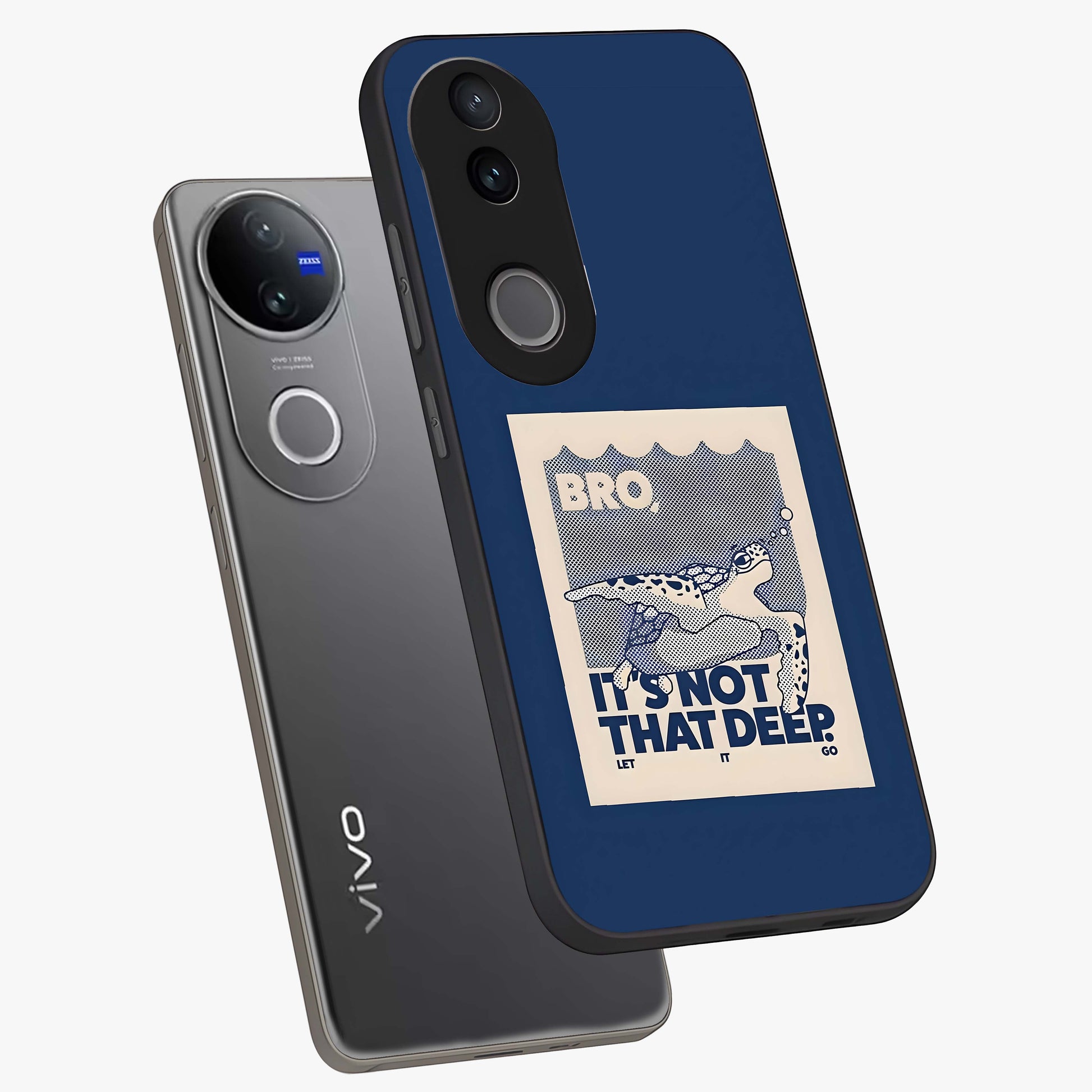 Worry Less Swim Glass Case displayed in angled mockup highlighting fun typography design with relaxed aesthetic style.