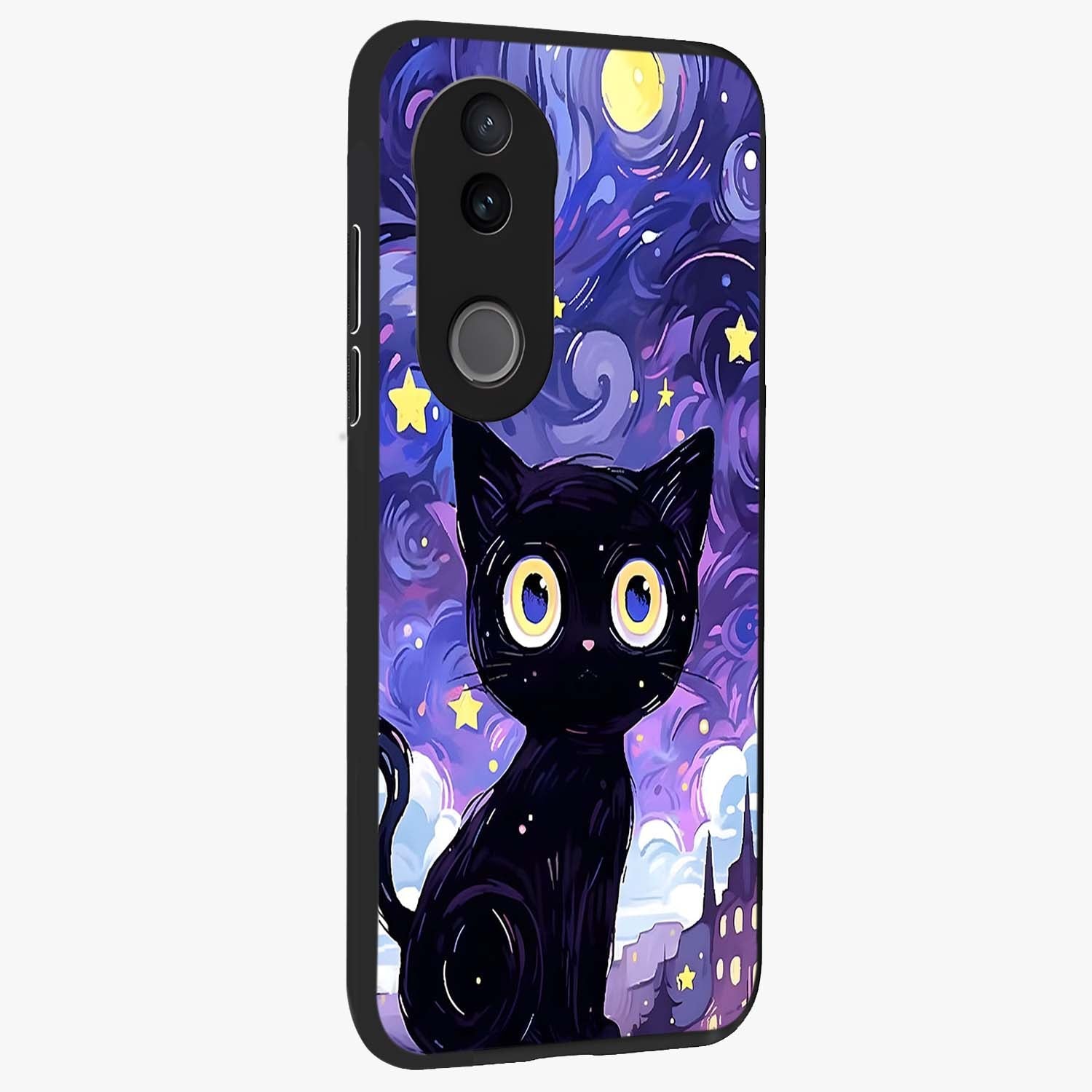 Abstract Cat Art Glass Case upright view showcasing creative feline illustration and aesthetic artistic style.