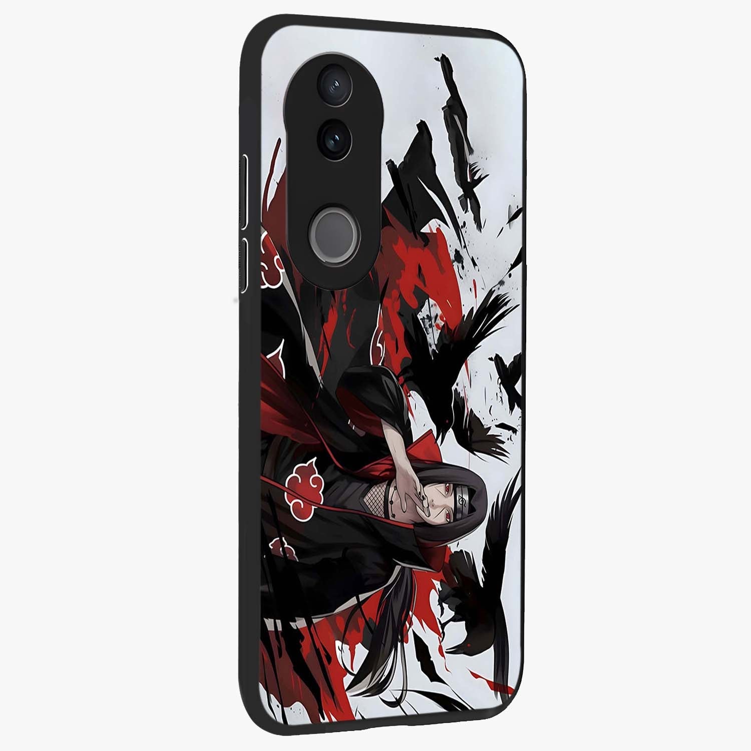Crimson Crow Illusion Glass Case upright view showcasing striking crow illusion artwork with intense crimson theme.