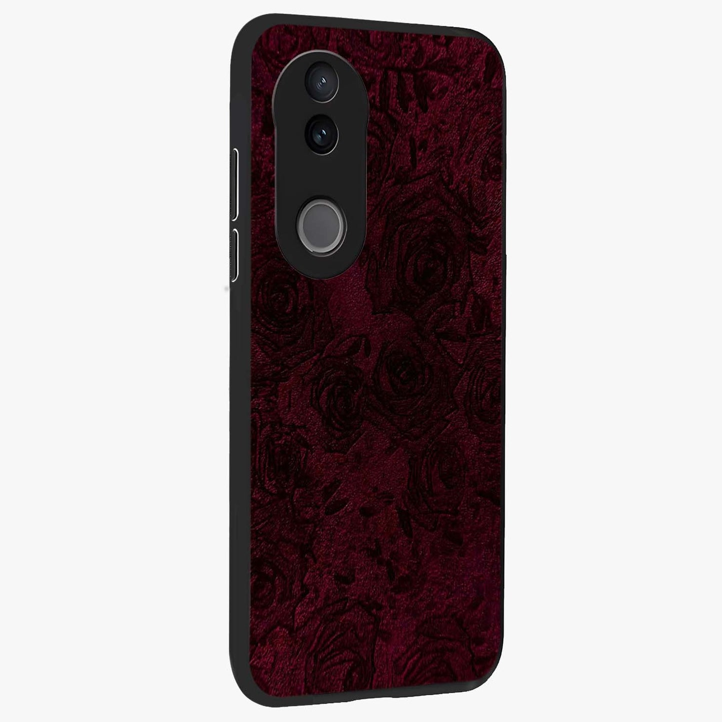 Crimson Fade Flow Glass Case upright view showcasing dynamic crimson flow artwork with stylish abstract theme.