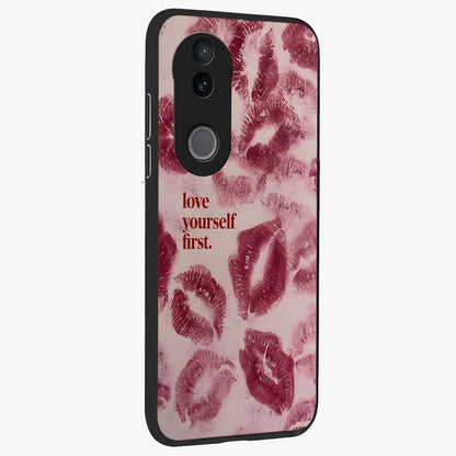 Crimson Kiss Love Glass Case upright view showcasing expressive romantic artwork with deep crimson theme.