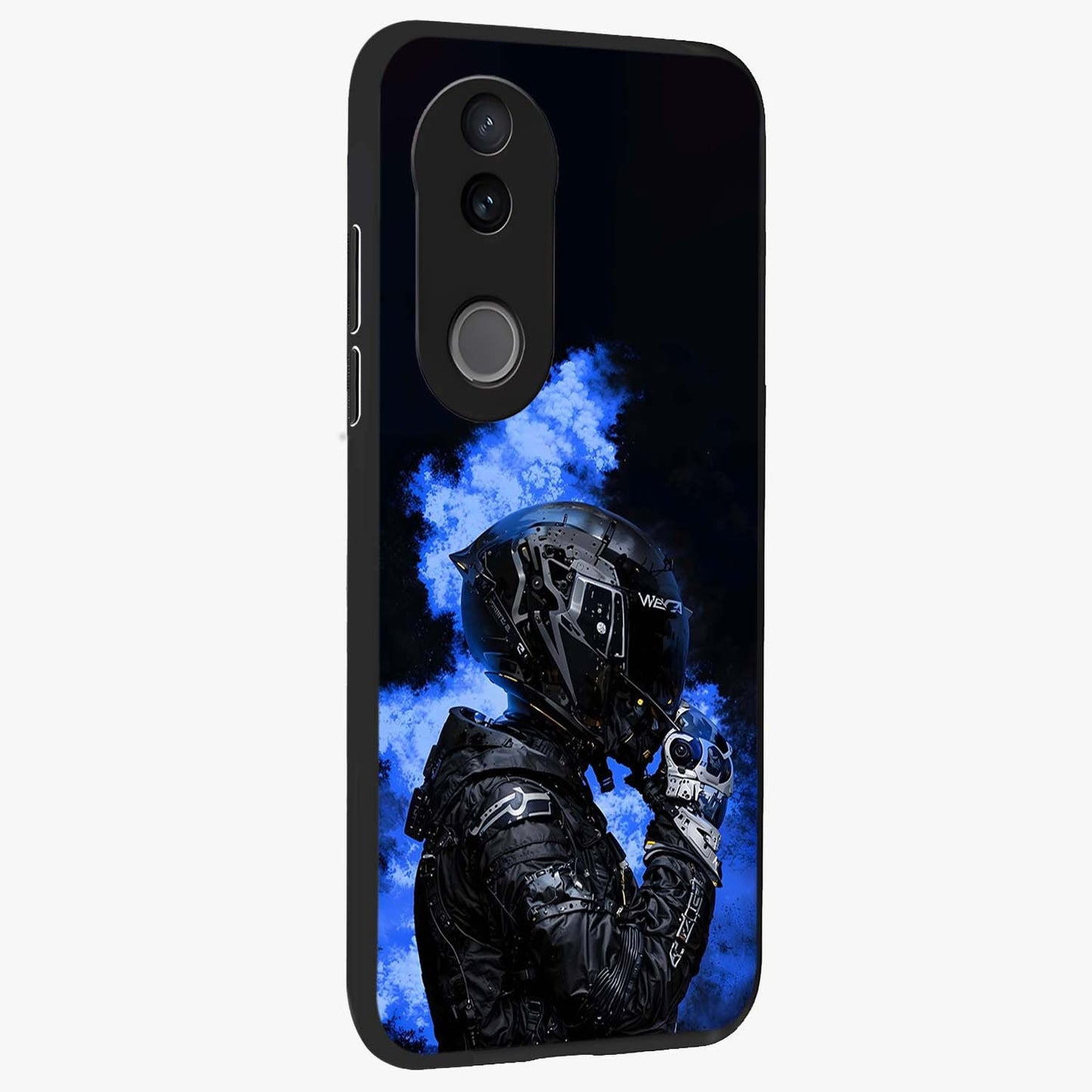 Cyber Sentinel Protocol Glass Case upright view showcasing advanced cyber sentinel artwork with futuristic tech theme.