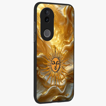 Eternal Golden Glow Glass Case upright view showcasing luminous golden artwork with luxurious visual theme.