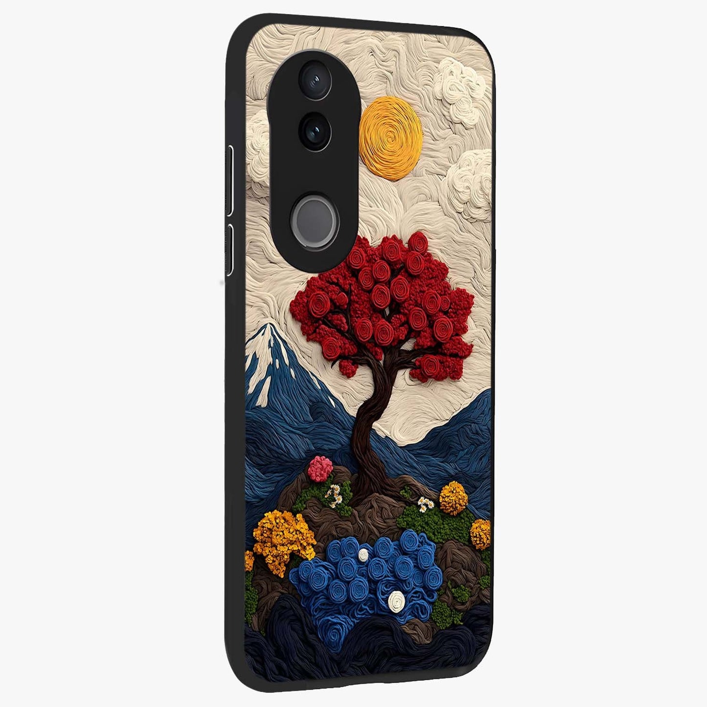 Eternal Nature Tapestry Glass Case upright view showcasing elegant nature tapestry design with decorative style.