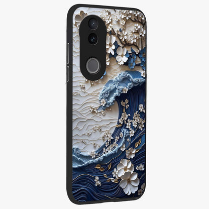 Floral Wave Origami Glass Case upright view showcasing creative floral origami artwork with artistic decorative theme.
