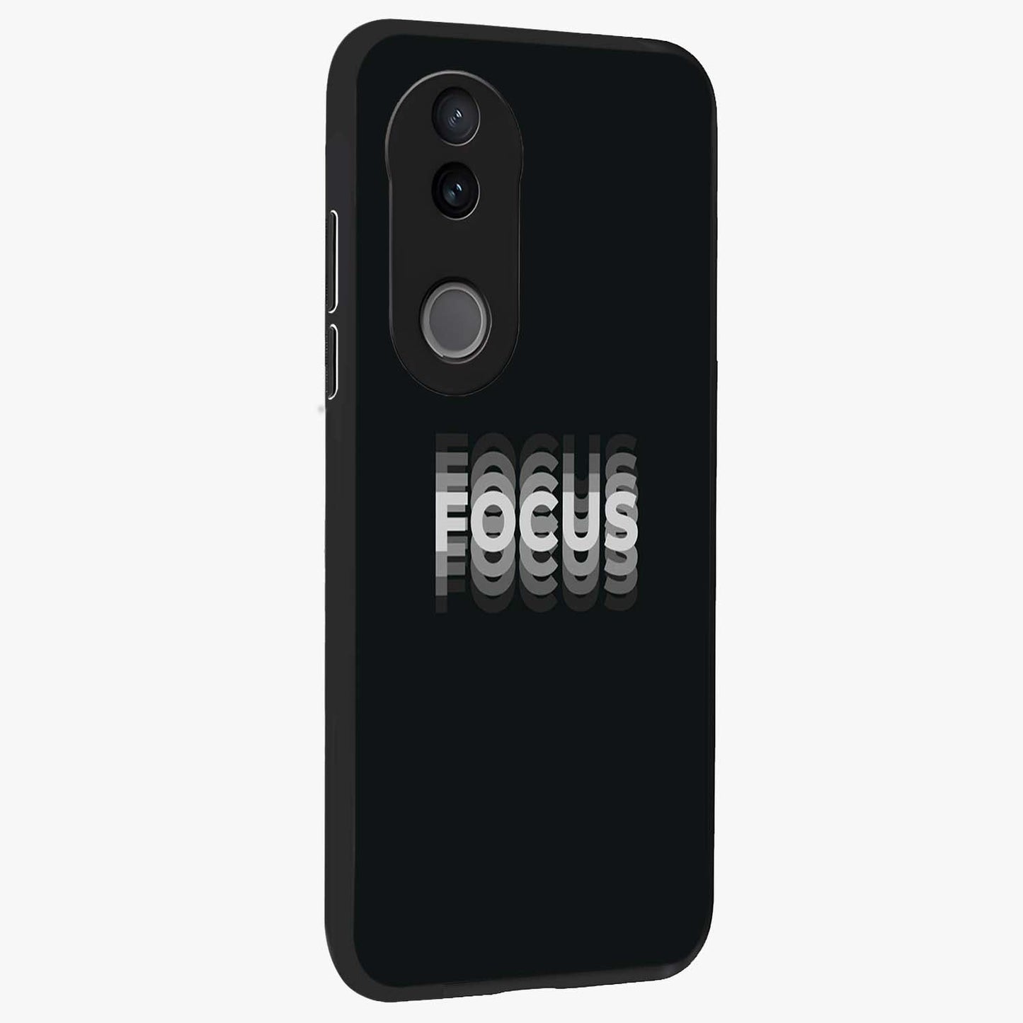 Focus Mode On Glass Case upright view showcasing strong typography statement with sleek motivational theme.