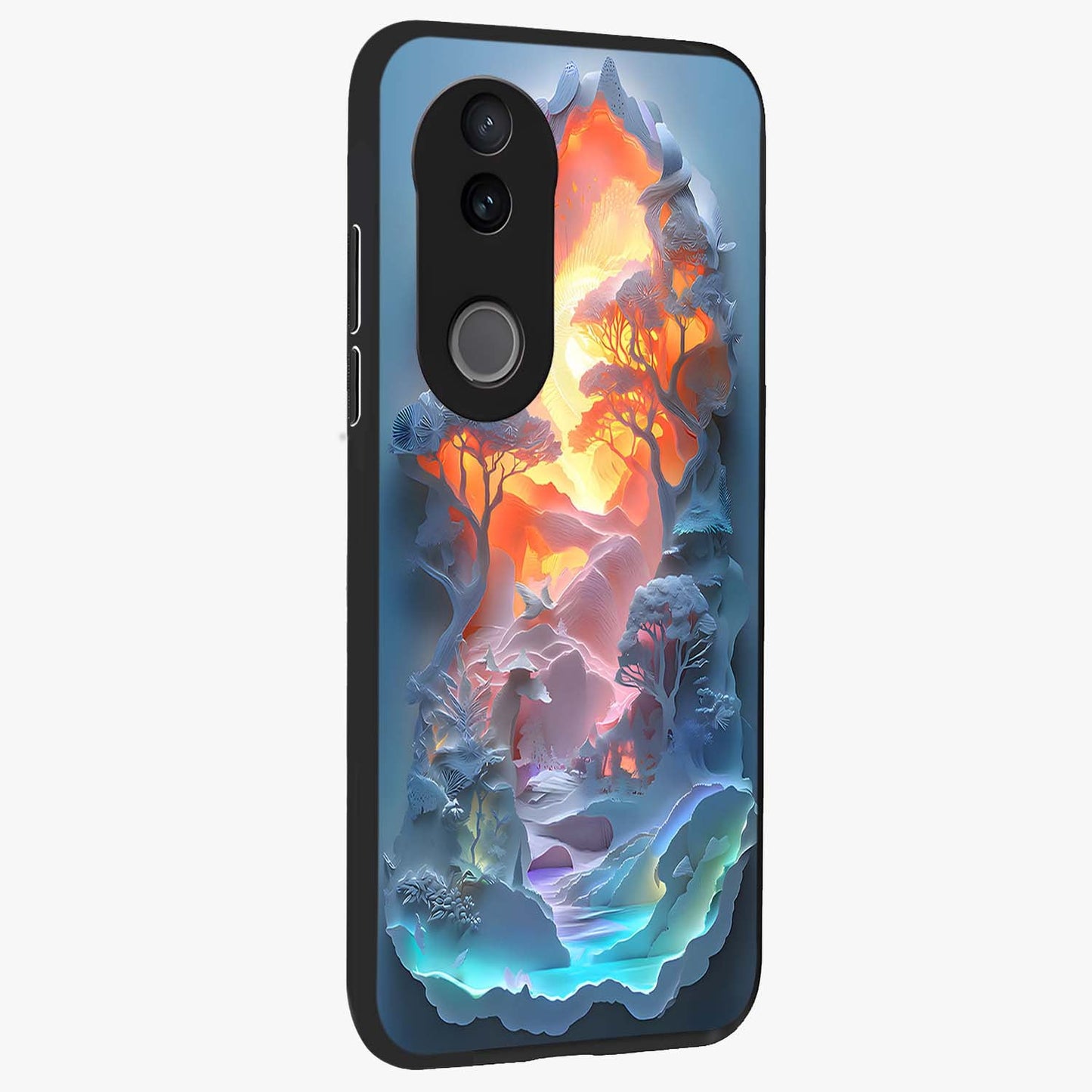 Glow Forest Portal Glass Case upright view showcasing enchanted forest portal artwork with fantasy nature theme.