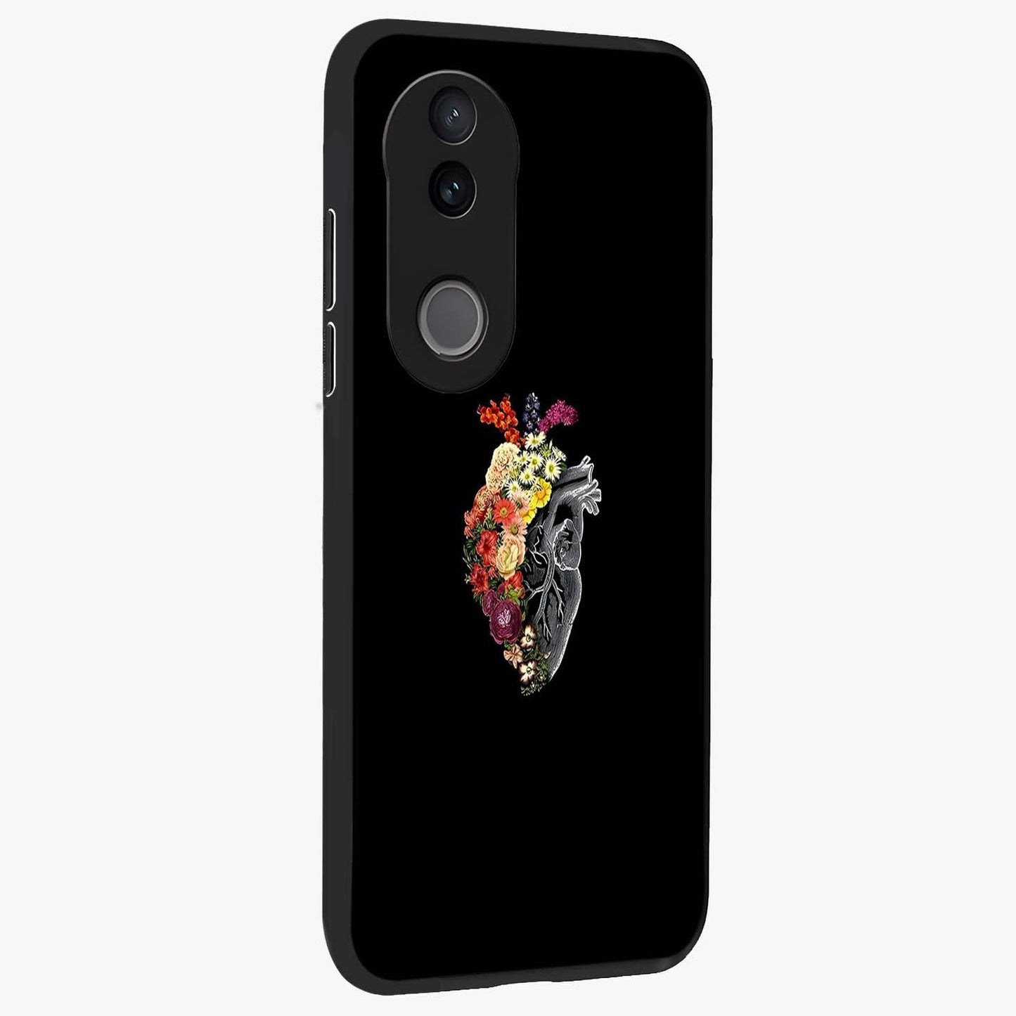 Heart With Flowers Glass Case upright view showcasing decorative heart and floral artwork with sweet romantic theme.