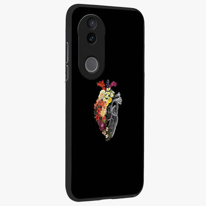 Heart With Flowers Glass Case upright view showcasing decorative heart and floral artwork with sweet romantic theme.