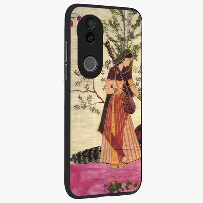 Lady With Veena Art Glass Case upright view showcasing classical veena artwork with traditional artistic theme.