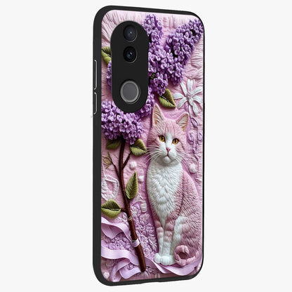 Lavender Cat Whimsy Glass Case upright view showcasing charming cat artwork with whimsical lavender theme.