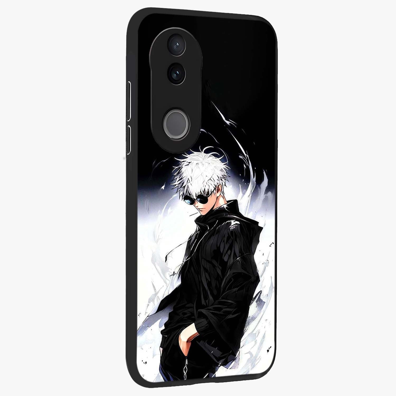 Limitless Shadow King Glass Case upright view showcasing bold shadow warrior artwork with epic fantasy theme.