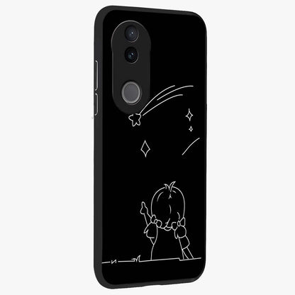 Line Art Girl With Shooting Stars Glass Case upright view showcasing delicate shooting stars artwork with minimal artistic theme.