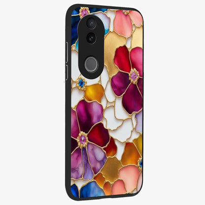 Marble Flower Pattern Glass Case upright view showcasing decorative marble flower artwork with refined style.