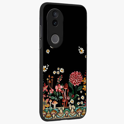 Midnight Bloom Pattern Glass Case upright view showcasing decorative floral artwork with deep night themed palette.