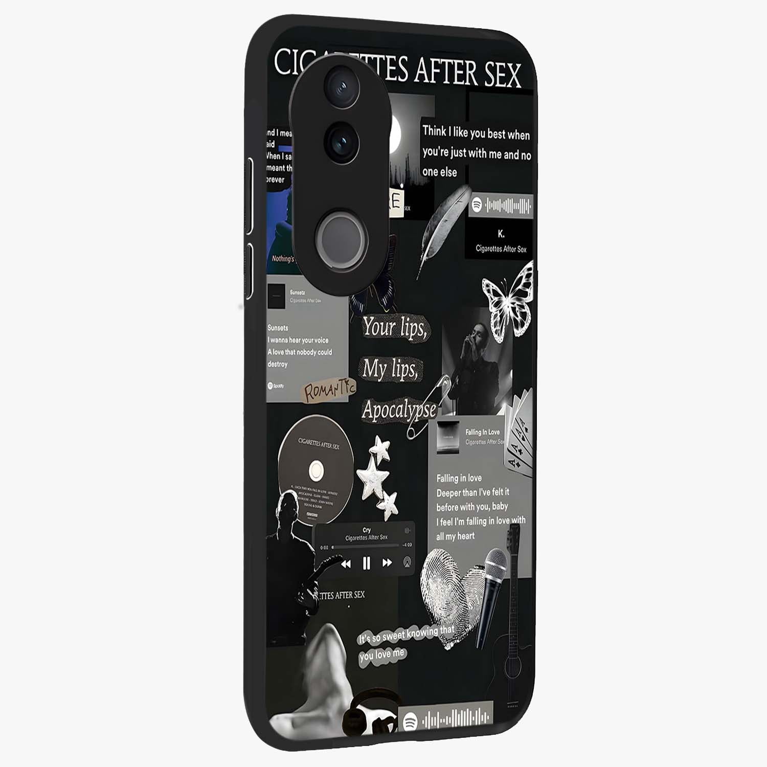 Midnight Love Echo Glass Case upright view showcasing expressive romantic artwork with dreamy midnight theme.