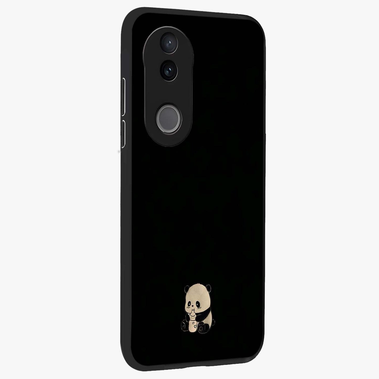 Midnight Panda Love Glass Case upright view showcasing charming panda artwork with playful romantic theme.