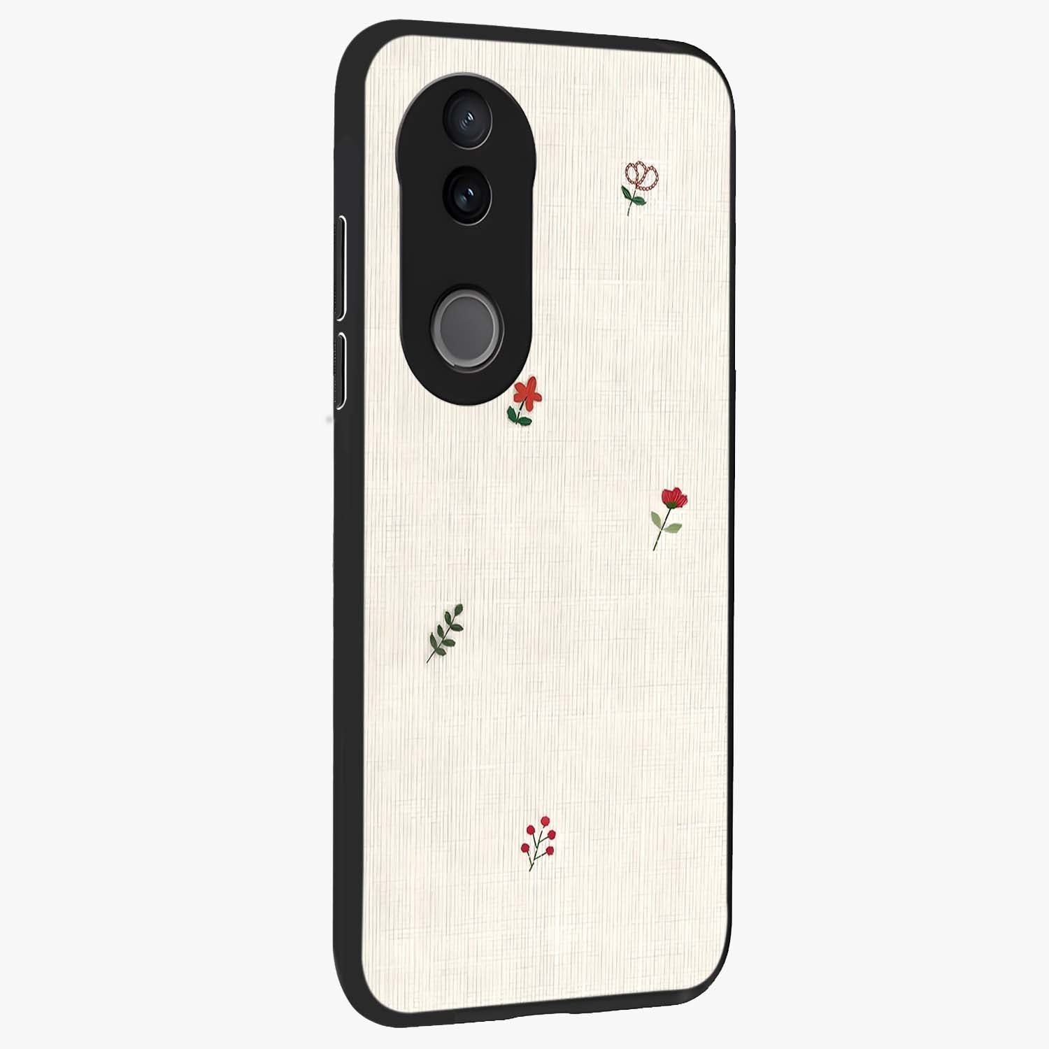 Minimalistic Blue With White Flower Pattern Glass Case upright view showcasing clean white flower artwork with calming blue theme.