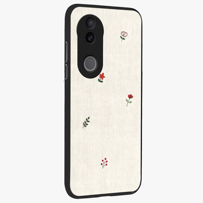 Minimalistic Blue With White Flower Pattern Glass Case upright view showcasing clean white flower artwork with calming blue theme.