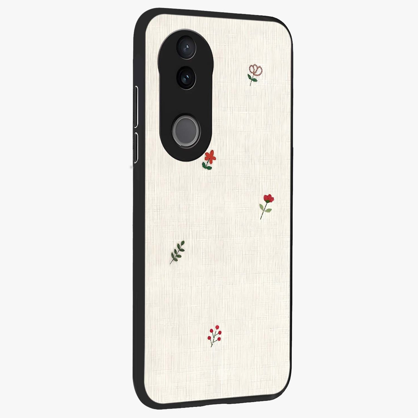 Minimalistic Blue With White Flower Pattern Glass Case upright view showcasing clean white flower artwork with calming blue theme.