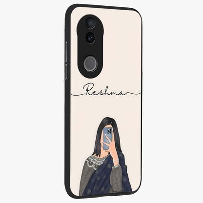Mirror Mood Muse With Custom Name Glass Case upright view showcasing artistic mirror themed artwork with personalized aesthetic.
