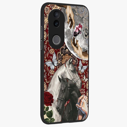 Moonlit Royal Stallion Glass Case upright view showcasing dramatic horse artwork with glowing moon themed design.